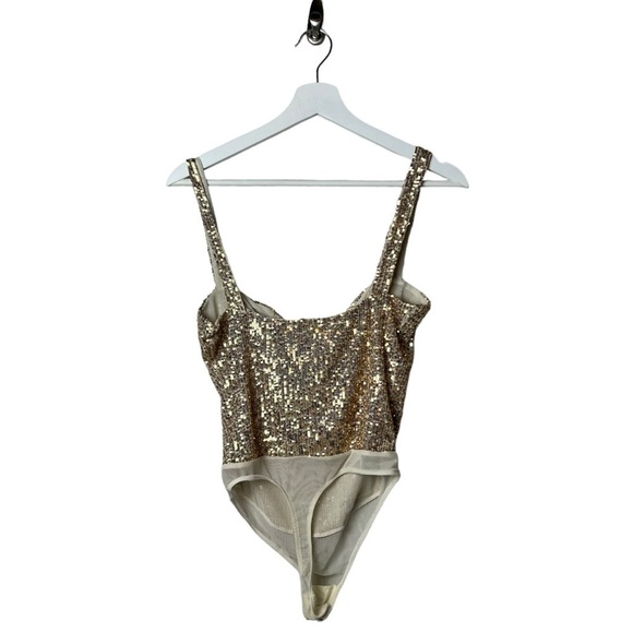 Free People Lingerie Intimately cheeky Bodysuit Sparks Fly Gold Sequin SZ XS/S - Picture 4 of 7